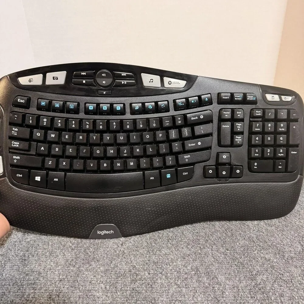Logitech K350 Wave Wireless Keyboard Ergonomic 2.4GHz USB Black PC Multimedia